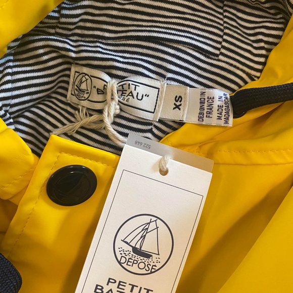 PETIT BETEAU French Classic Vintage Style Yellow Striped Hooded L/S Rain Coat - Picture 7 of 9